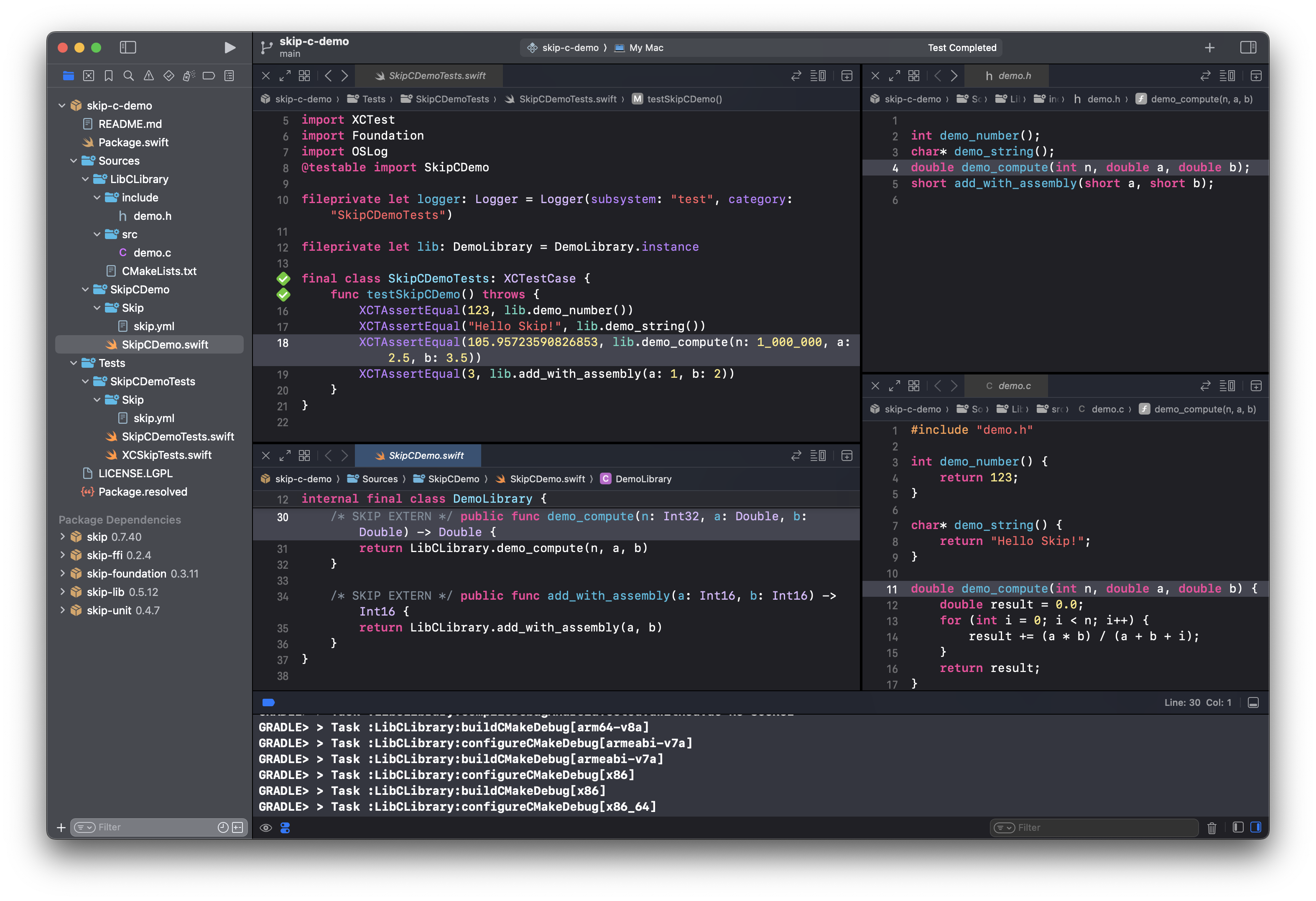 Screenshot of Xcode with C project