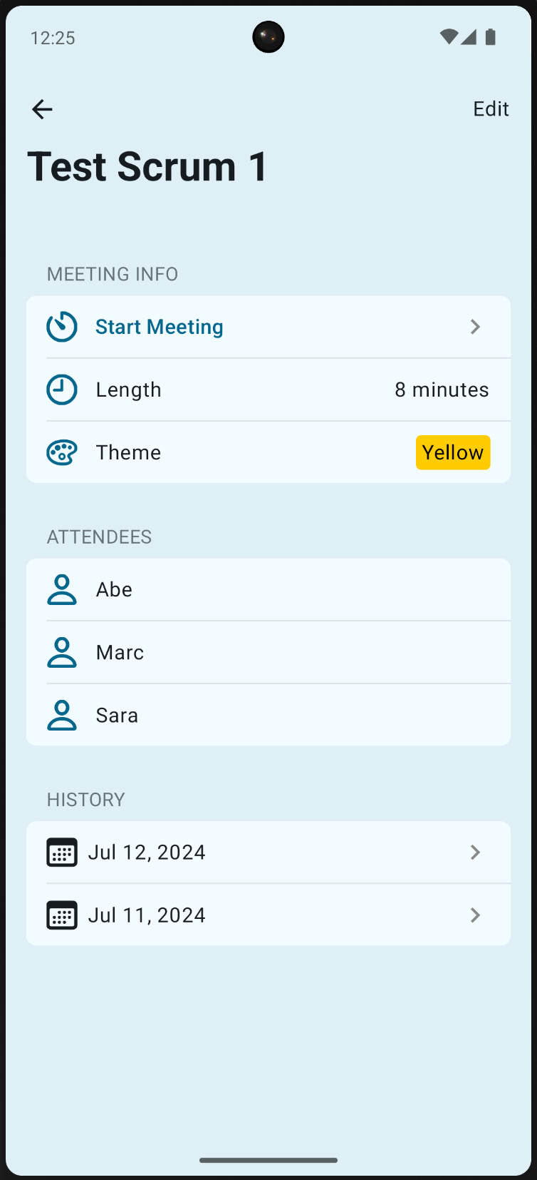 Screenshot of the Android app's scrum detail