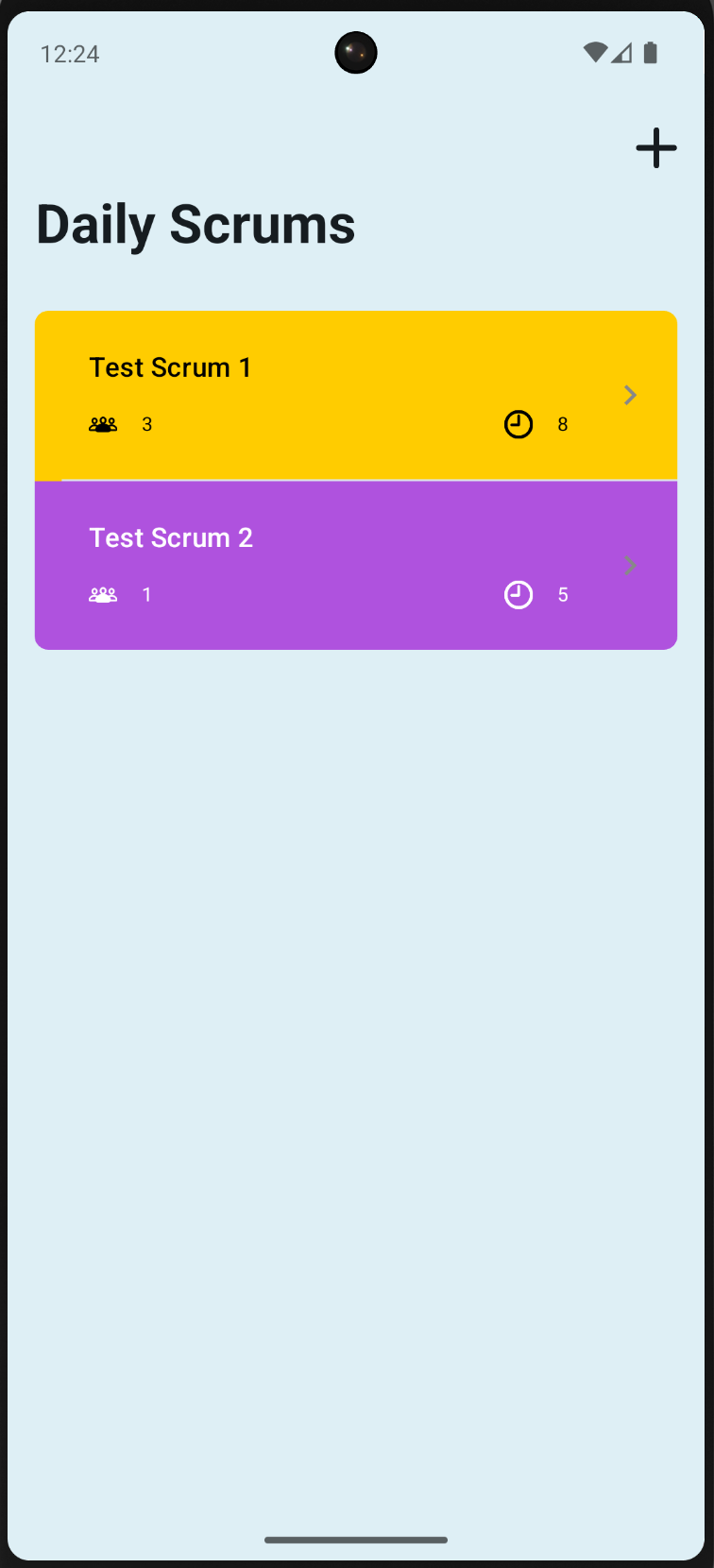 Screenshot of the Android app's scrum list
