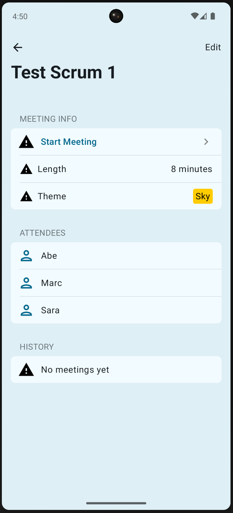 Screenshot of the Android app's scrum detail