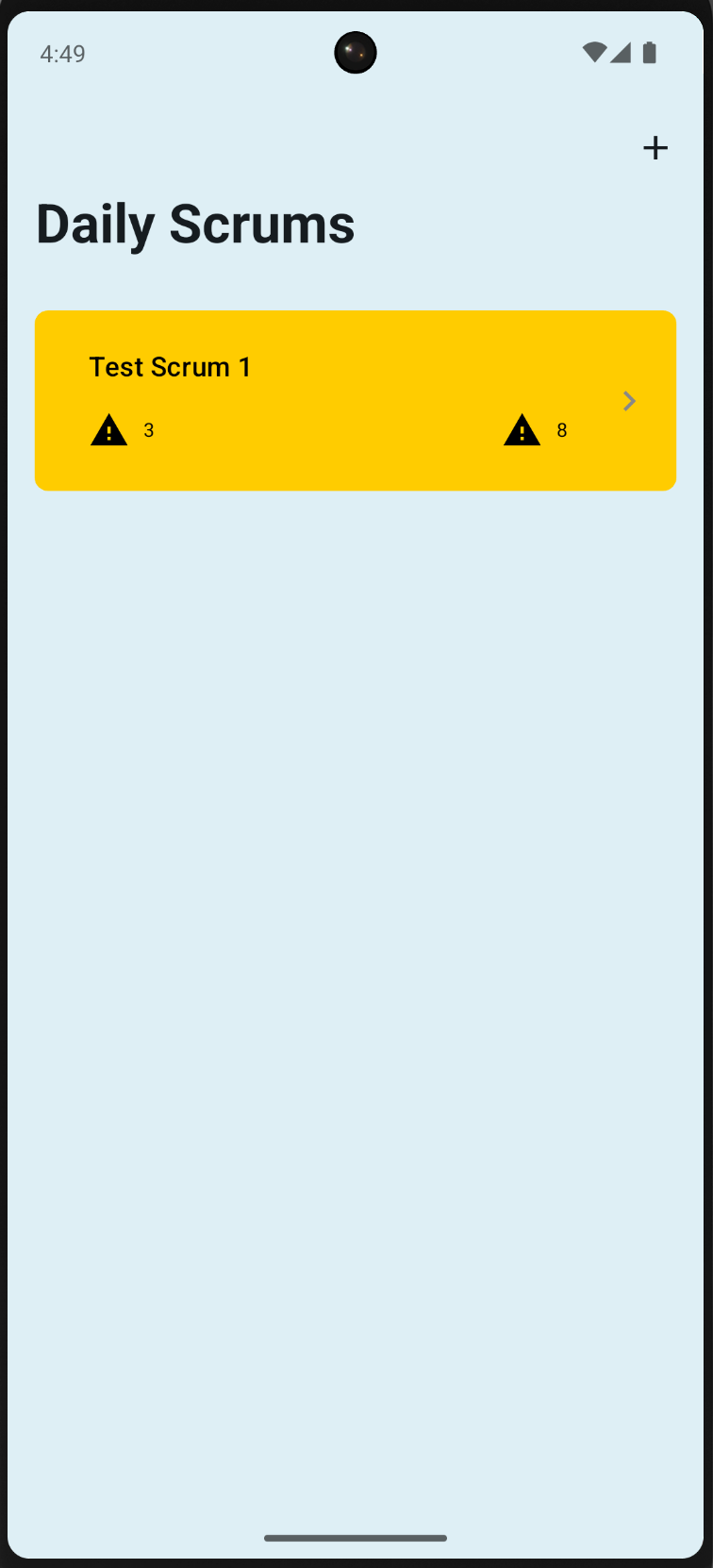 Screenshot of the Android app's scrum list